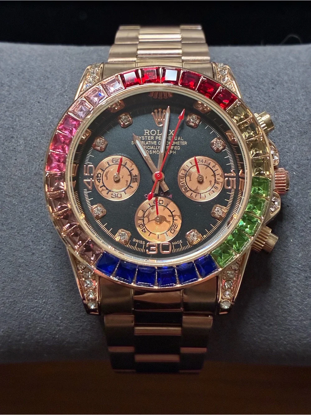 🌈 Rainbow Daytona Rose Gold R0LEX 40mm Men’s  Watch